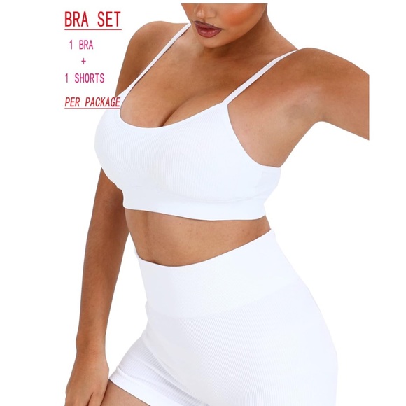 Women White 2 pieces Seamless High Waist Shorts and Bralette Size - Picture 2 of 5